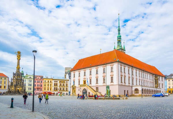 OLOMOUC, CZECH REPUBLIC, APRIL 16, 2016: View of the town hall of the czech city Olomouc with the famous trinity column.