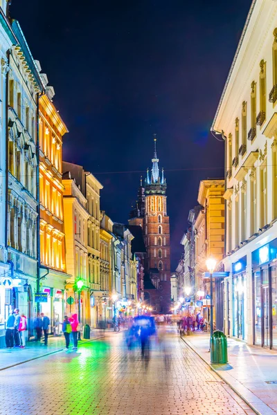 Krakow Poland August 2016 Night View Florianska Street Saint Mary — Foto de Stock