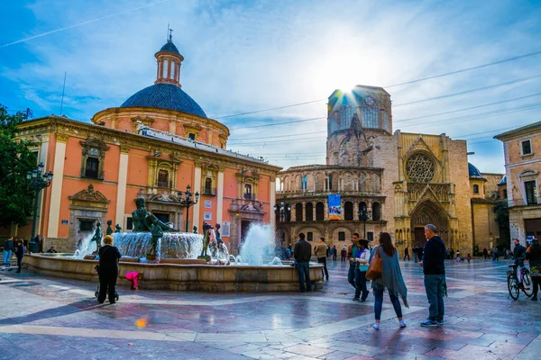 Valencia Spain December 2015 Square Saint Mary Valencia Cathedral Temple — Stok fotoğraf