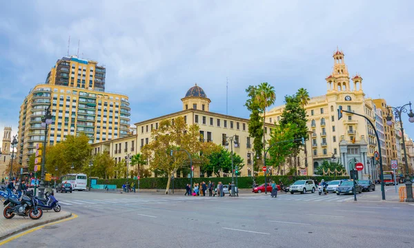 Valencia Spain December 2015 Traffic Carrer Xativa Boulevard Spanish City — Foto Stock