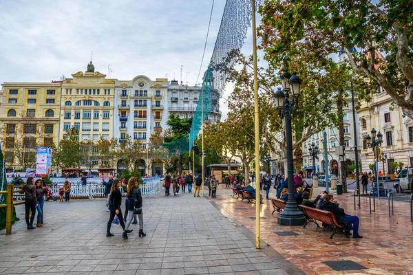 Valencia Spain December 2015 People Strolling Plaza Ajuntament Square Spanish — Zdjęcie stockowe