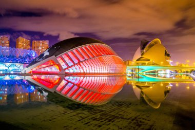 VALENCIA, İspanya, 31 Aralık 2015: İspanya Valencia 'da Hemisferic ile birlikte Palau de les arts reina sofia konser salonunun manzarası