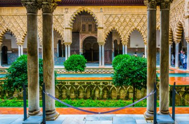 SEVILLA, SPAIN, JANUARY 7, 2016: view of the courtyard of the maidens situated inside of the royal alcazar palace in the spanish city sevilla