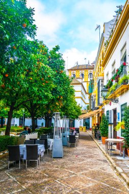 SEVILLA, SPAIN, JANUARY 7, 2016: İspanya 'nın merkezindeki dar bir caddede insanlar çalınıyor