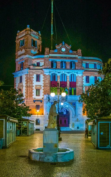 Cadiz Ισπανια Ιανουαριου 2016 Νυχτερινή Άποψη Του Κεντρικού Ταχυδρομείου Στην — Φωτογραφία Αρχείου