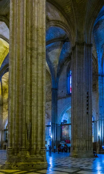 SEVILLA, SPAIN, HAZİRAN 7, 2016: Dünyanın en büyük üçüncü katedrali olarak kabul edilen Sevilla 'daki katedralin içini görmek