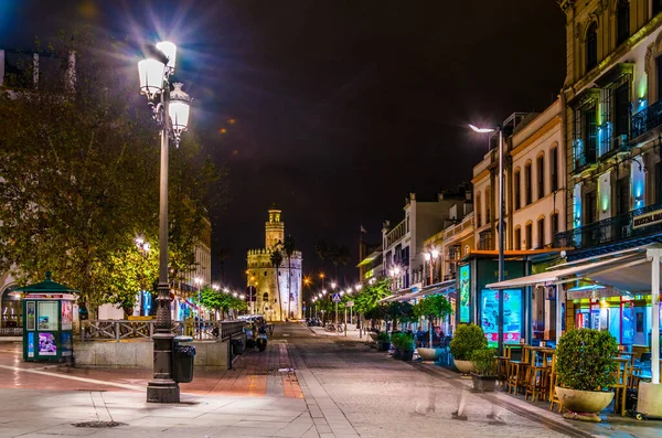 Sevilla Spain January 2016 Night View Lively Street City Center — Zdjęcie stockowe