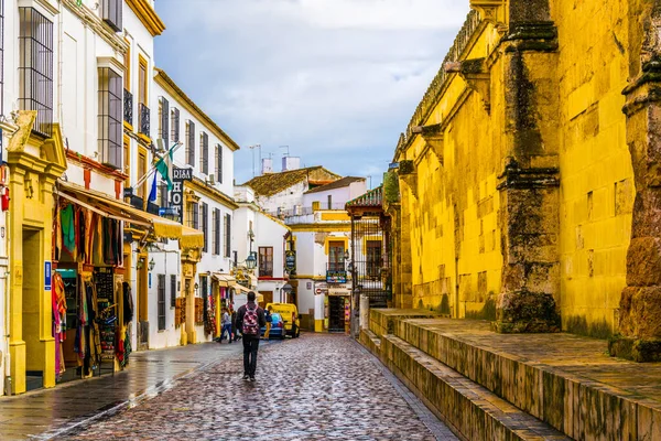 CORDOBA, SPAIN, HAZİRAN 8, 2016: İspanya 'nın sevilla kentindeki mezquita katedralinin Torre del Alminar Çan Kulesi' nin altından insanlar geçiyor