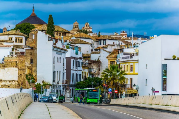 CORDOBA, SPAIN, HAZİRAN 8, 2016: İspanya 'nın Cordoba kentindeki Puente de Miraflores köprüsünde insanlar yürüyor