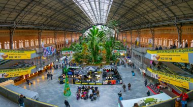 MADRID, SPAIN, HAZİRAN 10 HAZİRAN 2016: Madrid 'deki Atocha Tren İstasyonu' nda bulunan tropik yeşil ev.