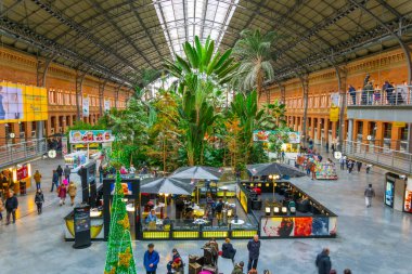 MADRID, SPAIN, HAZİRAN 10 HAZİRAN 2016: Madrid 'deki Atocha Tren İstasyonu' nda bulunan tropik yeşil ev.