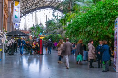 MADRID, SPAIN, HAZİRAN 10 HAZİRAN 2016: Madrid 'deki Atocha Tren İstasyonu' nda bulunan tropik yeşil ev.