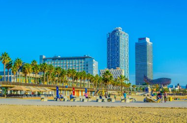 BARCELONA, SPAIN, OCTOBER 25,2014: View of Barceloneta beach in Barcelona Spain