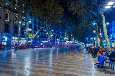 BARCELONA, SPAIN, OCTOBER 25,2014: Night view of la rambla street in Barcelona.