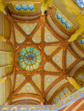 BARCELONA, İspanya, 26 Ekim 2014: Barcelona, İspanya 'daki eski Santa Creu i Sant Pau Hastanesi' nin İçi.