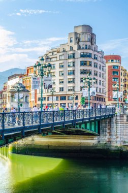 BILBAO, SPAIN, OCTOBER 29,2014: Waterfront of the Nervion river in Bilbao, Spain
