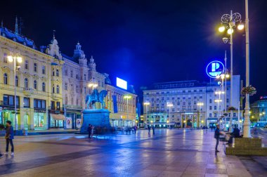 ZAGREB, CROATIA, JULY 28, 2015: Ban Jelacic Square (Trg bana Jelacica) with the statue of Ban Josip Jelacic. Most of the buildings around the square date from the 19th century.