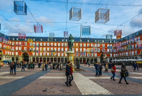 Madrid Spain January 2016 People Strolling Plaza Mayor Square Spanish — Foto Stock