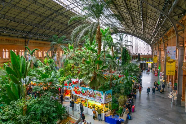 MADRID, SPAIN, HAZİRAN 10 HAZİRAN 2016: Madrid 'deki Atocha Tren İstasyonu' nda bulunan tropik yeşil ev.