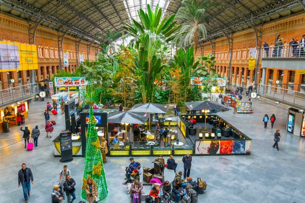 MADRID, SPAIN, HAZİRAN 10 HAZİRAN 2016: Madrid 'deki Atocha Tren İstasyonu' nda bulunan tropik yeşil ev.