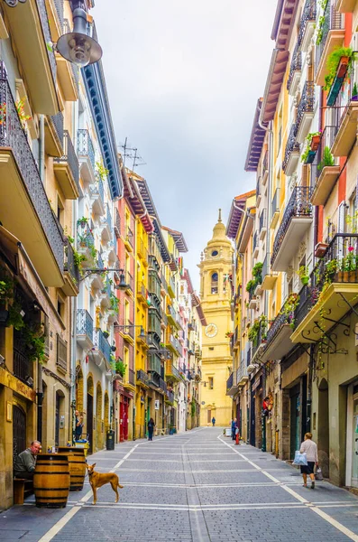 PAMPLONA, SPAIN, ECTOBER 28 Ekim 2014: İnsanlar Pamplona, İspanya 'da bir sokakta geziniyorlar