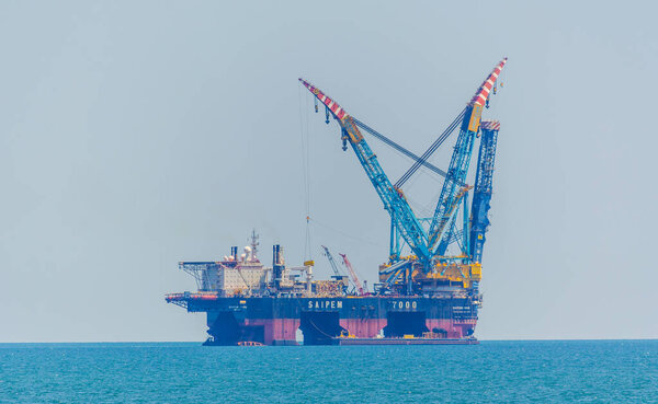 BURGAS, BULGARIA, JULY 17, 2015: oil platform in the black sea near burgas, bulgaria.