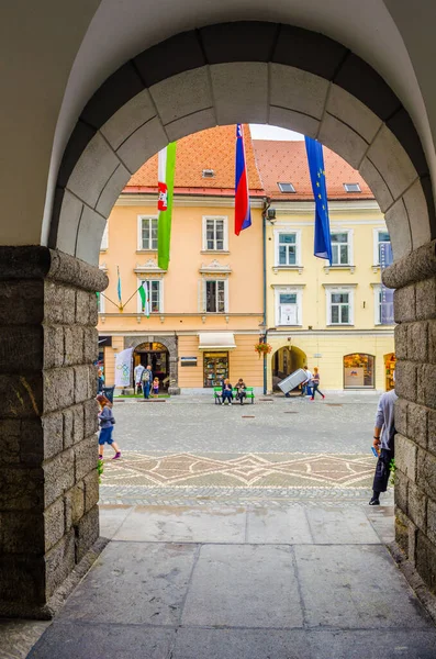 Ljubljana Szlovénia 2015 Július Kilátás Szlovén Főváros Ljubljana Városházájának Belső — Stock Fotó