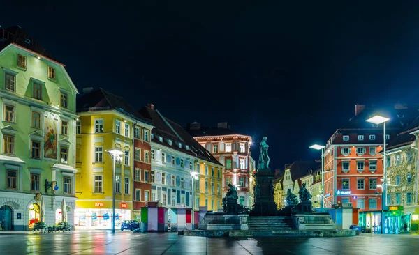 Graz Austria July 2015 Night View Illuminated Buildings Stretched Alonside — Zdjęcie stockowe