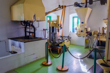 BERGHOF, AUSTRIA, NOVEMBER 14, 2015: Interior of bergdorfer muhle, which is a mill specialized on production of traditional austrian specialty - pumpkin seed oil.