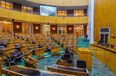VIENNA, AUSTRIA, DECEMBER 19, 2015: interior of the new assembly hall of the austrian parliament where local deputies vote for new laws.