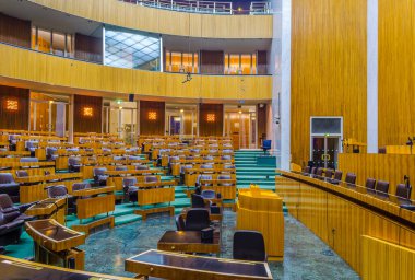 VIENNA, AUSTRIA, DECEMBER 19, 2015: interior of the new assembly hall of the austrian parliament where local deputies vote for new laws.