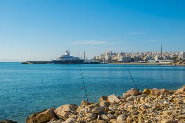 View of a tiny beach in piraeus district of athens, greece