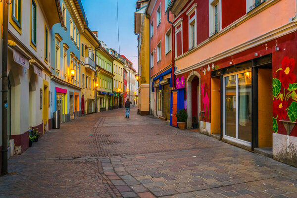 VILLACH, AUSTRIA, FEBRUARY 20, 2016: view of a narrow street full of bars and restaurants which is center of nightlife of the austrian city villach