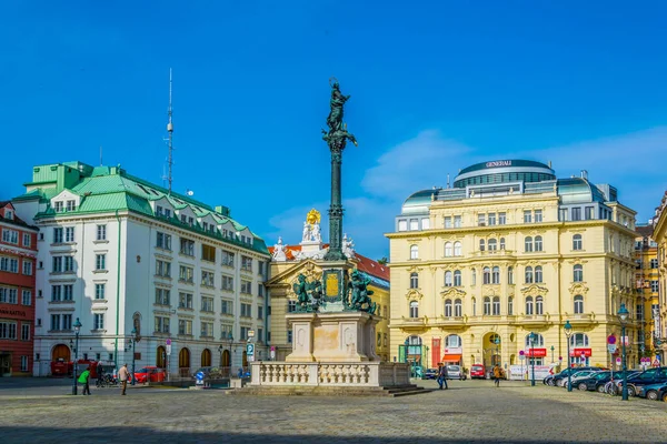 Vienna Áustria Fevereiro 2016 Coluna Mariana Praça Hof Com Estátua — Fotografia de Stock