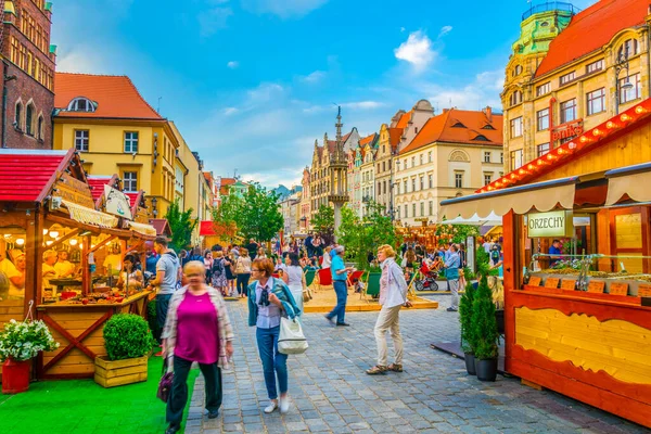 Wroclaw Polska Maj 2017 Kolorowe Domy Rynku Malowniczy Plac Centrum — Zdjęcie stockowe
