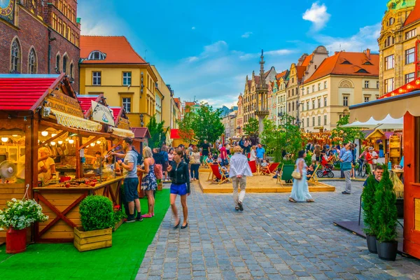 Wroclaw Polska Maj 2017 Kolorowe Domy Rynku Malowniczy Plac Centrum — Zdjęcie stockowe