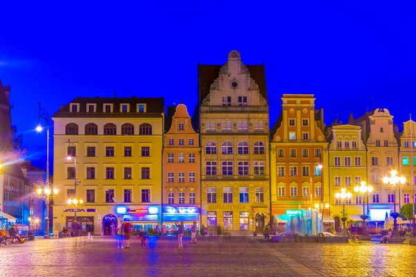 Wroclaw Poland May 2017 Night View Colourful Houses Rynek Picturesque — Stock Photo, Image