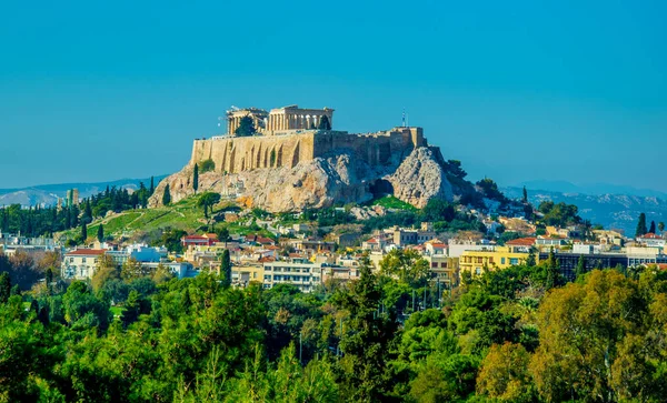 Vista Acrópolis Con Camino Sinuoso Entre Los Árboles Athens — Foto de Stock