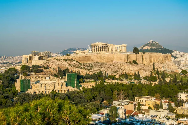 Zicht Akropolis Vanaf Filopappos Heuvel Athene Griekenland — Stockfoto