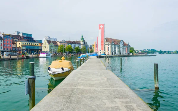 Blick Auf Das Kornhaus Und Den Angrenzenden Yachthafen Schweizerischen Rorschac — Stockfoto