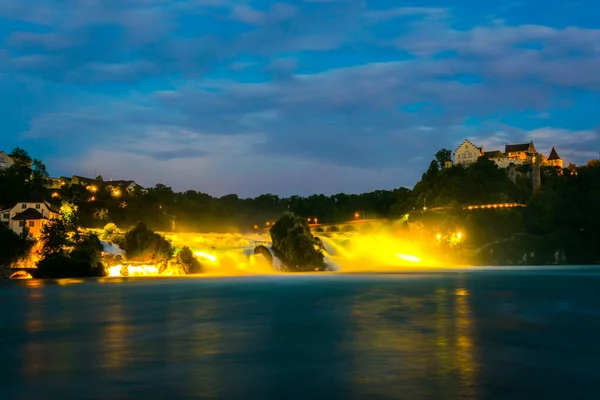 View Europen Biggest Waterfall Rheinfall Night Schaffhausen Switzerlan — Photo