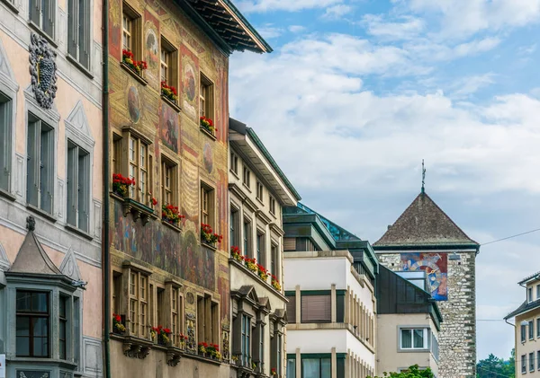 Colorful Houses Swiss City Schaffhause — Stockfoto