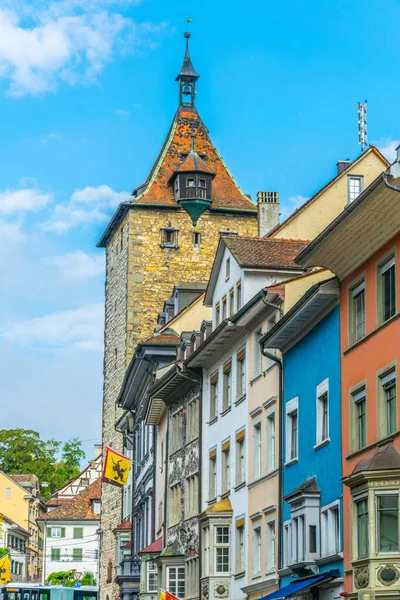 Maisons Colorées Sur Place Fronwagplatz Dans Ville Suisse Schaffhause — Photo