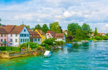 Stein am Rhein in Switzerland reflecting on Rhein rive