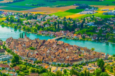 İsviçre 'deki Stein am Rhein şehrinin hava görüntüsü