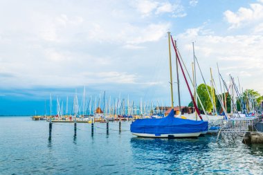 View of a yacht marina of the german city lindau