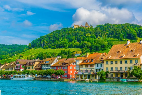 Stein Rhein Suisse Réfléchissant Sur Rive Rhin — Photo