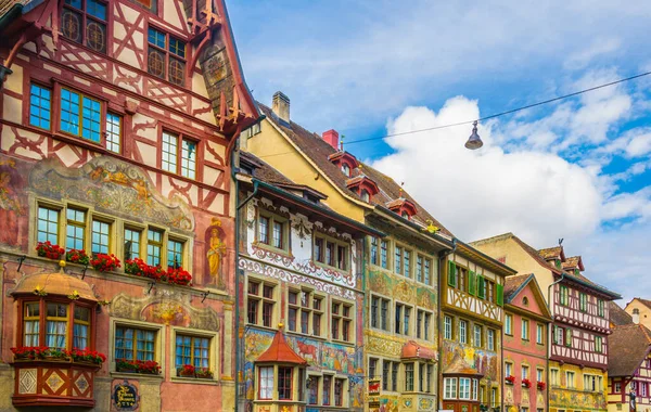 Färgglada Hus Den Schweiziska Staden Stein Rhei — Stockfoto