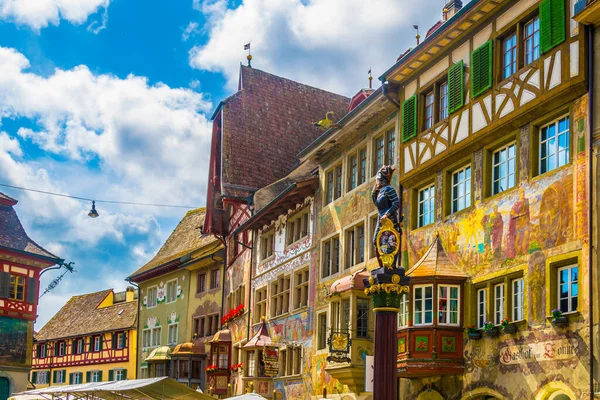 Colorful Houses Swiss Town Stein Rhei — стоковое фото