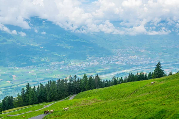 Furstensteig yürüyüş parkurundan Lihtenştayn 'ın hava görüntüsü.